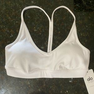 ALO Yoga Blissful White ribbed racerback sports bra M